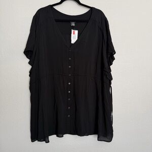 Torrid Blouse Flutter Sleeve Black Waist Tie Strings Size 5